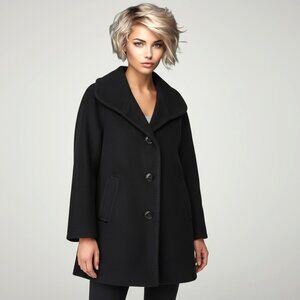 Ellen Tracy Black Wool Angora Pea Coat Size 2P 2 Petite